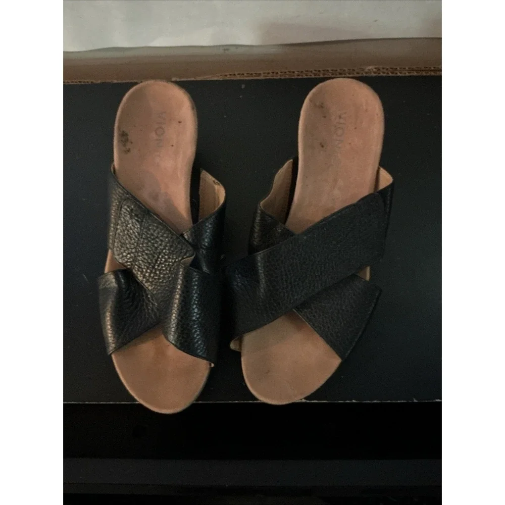 Vionic Leticia Black Lizard Embossed Cork Wedge Sandals Womens 8 Slide